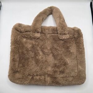 Mixit Faux Fur Tote Bag Taupe Brown Plush Teddy Winter Shoulder Handbag Fluffy